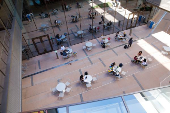 tables and chairs on campus